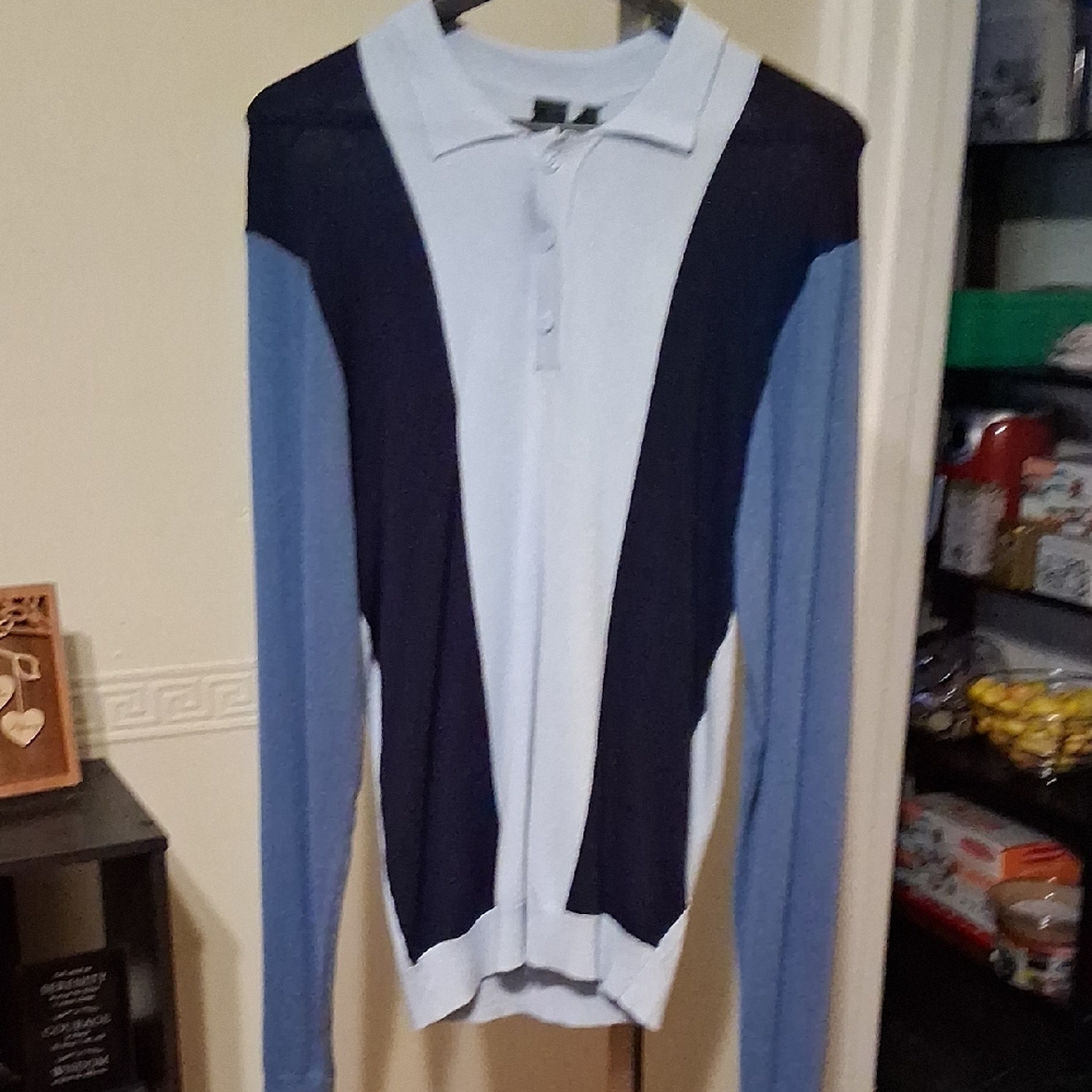 Men's Blue and Black Sweater